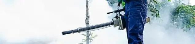 Pest control technician fogging an outdoor area for insect control in Fort Wayne, IN